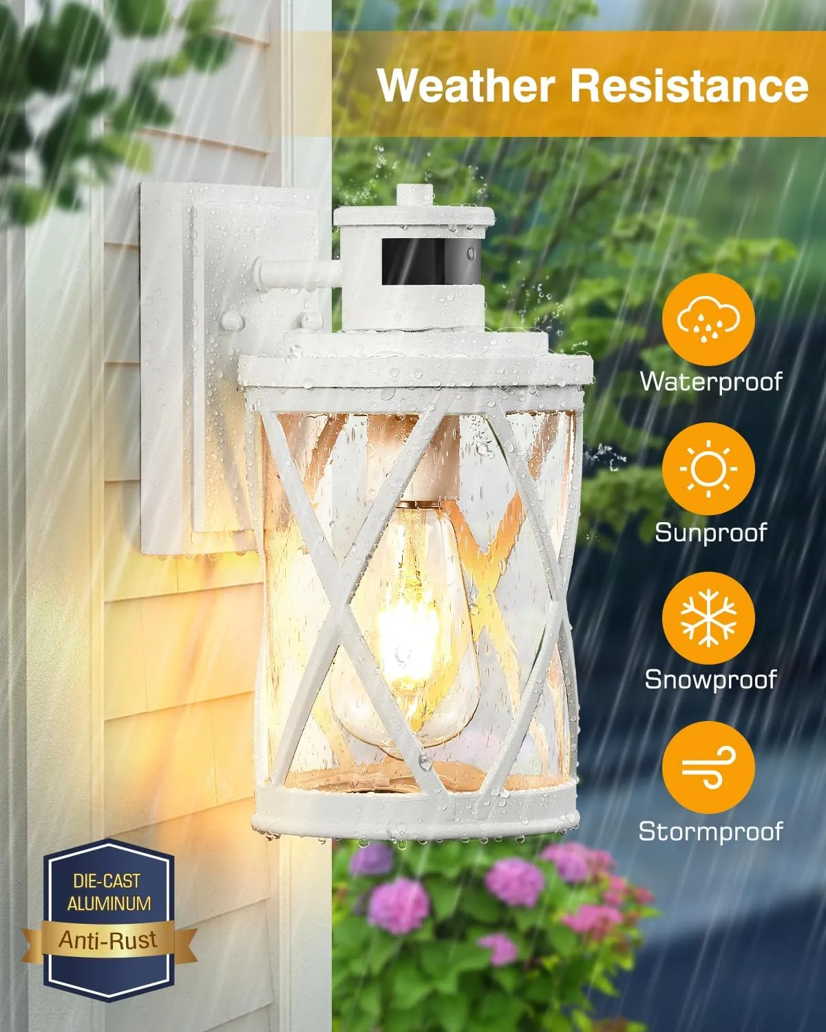 VIANIS Exterior Lighting Fixtures with Motion Sensor, White Outside Lights for House, Dusk to Dawn Motion Sensor Porch Light for Doorway, Entryway, Porch, Waterproof, Anti-Rust