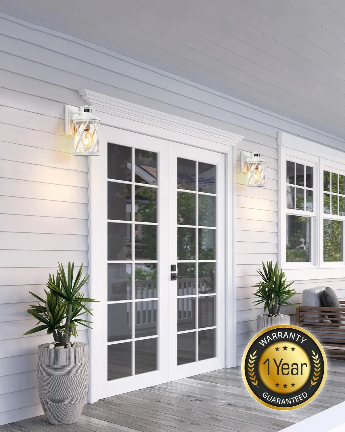 VIANIS Exterior Lighting Fixtures with Motion Sensor, White Outside Lights for House, Dusk to Dawn Motion Sensor Porch Light for Doorway, Entryway, Porch, Waterproof, Anti-Rust