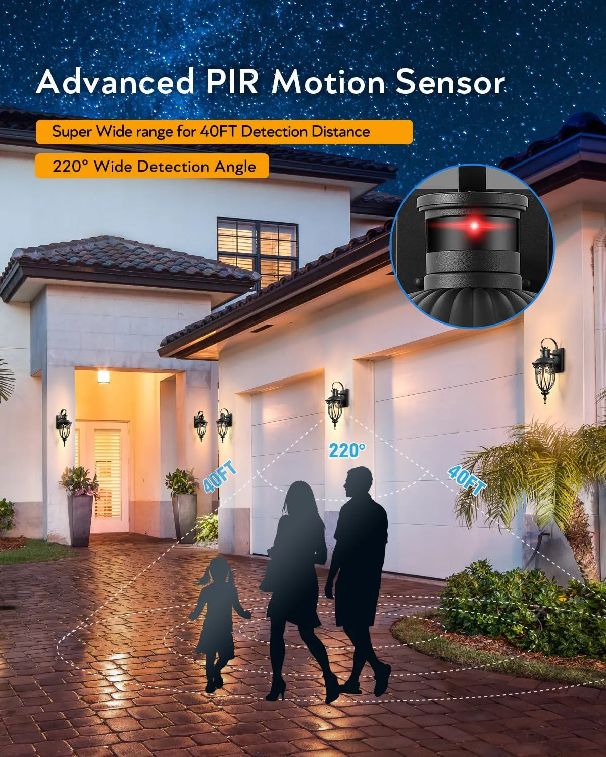 VIANIS Motion Sensor Outdoor Lights, Black Motion Lights for Outside, Dusk to Dawn Outdoor Light Fixtures with Seed Glass, 100% Aluminum Exterior Lighting Fixtures with House, Garage, Porch, Doorway