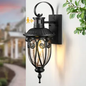 VIANIS Motion Sensor Outdoor Lights, Black Motion Lights for Outside, Dusk to Dawn Outdoor Light Fixtures with Seed Glass, 100% Aluminum Exterior Lighting Fixtures with House, Garage, Porch, Doorway
