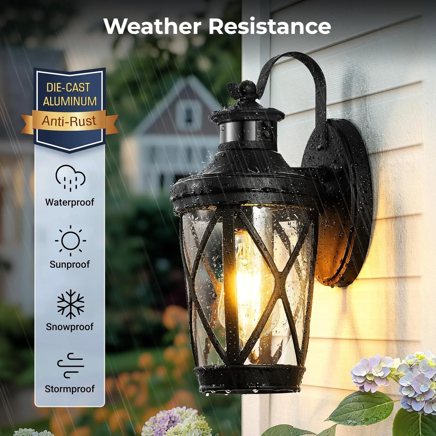 VIANIS Motion Sensor Outdoor Lights, Modern Patio Lights Outdoor Waterproof, Black Exterior Lighting Fixtures Lanterns for House, 100% Aluminum Outside Wall Mount Light Sconce for Garage, Porch, Coach