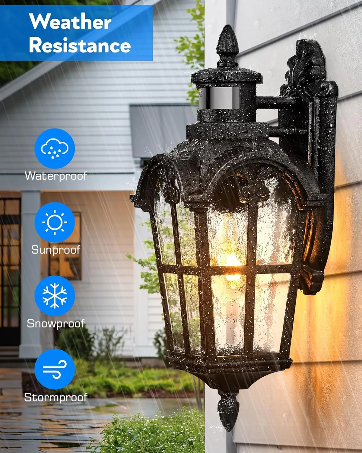 VIANIS Porch Lights Outdoor Motion Sensor, Black Dusk to Dawn Outdoor Garage Lighting Fixtures, Aluminum Waterproof Outside Sconce Lights with Ripple Glass, Coach Light Wall Mount for House Doorway
