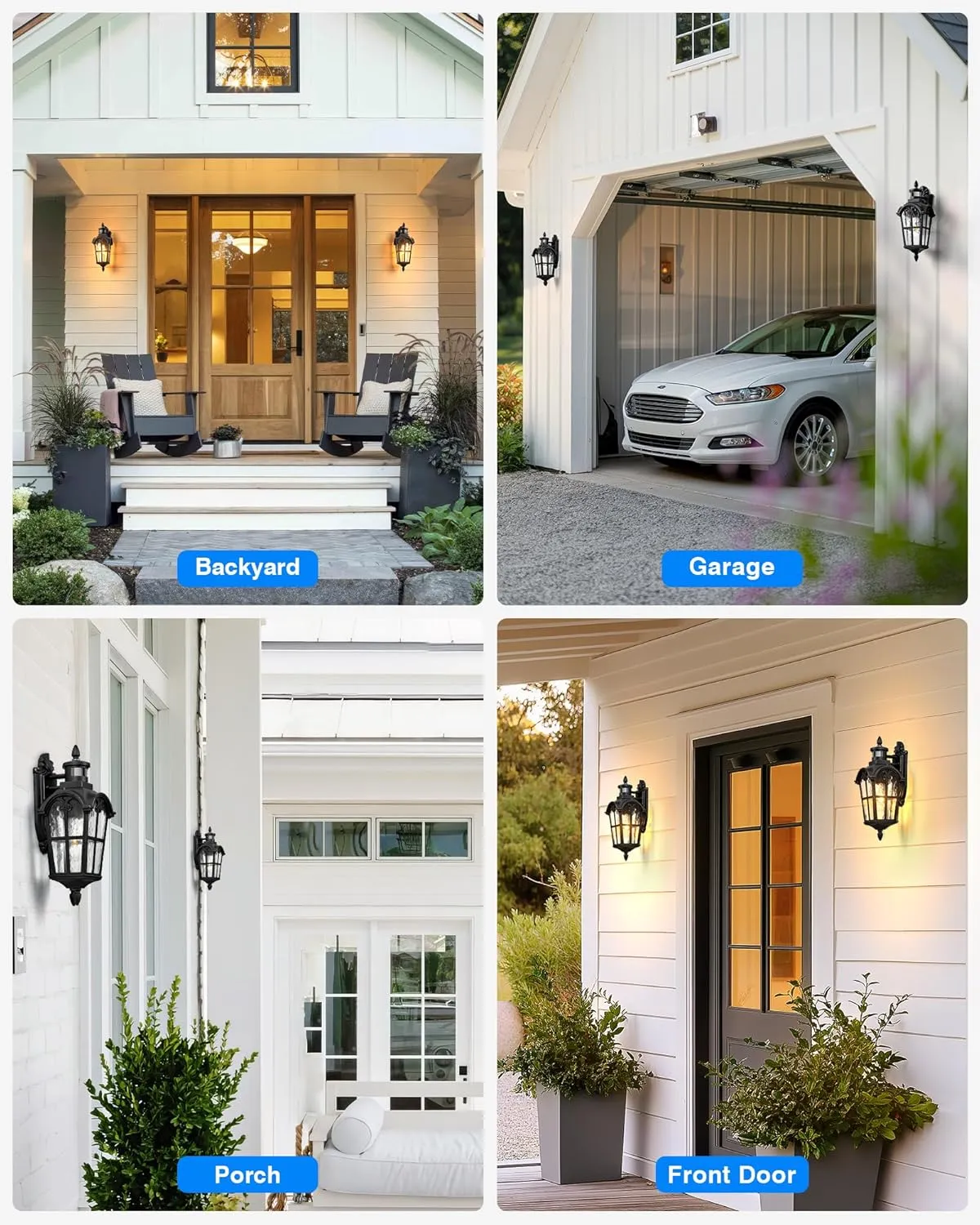 VIANIS Porch Lights Outdoor Motion Sensor, Black Dusk to Dawn Outdoor Garage Lighting Fixtures, Aluminum Waterproof Outside Sconce Lights with Ripple Glass, Coach Light Wall Mount for House Doorway