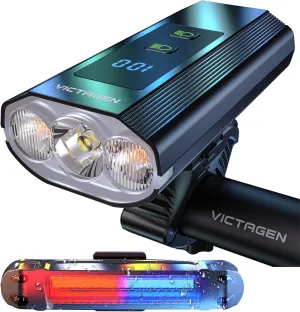 Victagen Super Bright Bike Lights 8000 Lumen for Night Riding, Super Bright 3 LED Lights for Bike/Bicycle Headlight with High Beam & Low Beam TypeC Rechargeable, Free Taillights