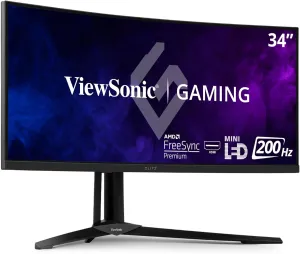 ViewSonic XG341C-2K 34 Inch 1440p 21:9 Curved Gaming Monitor 1ms, 200Hz, FreeSync Premium Pro, Mini LED, HDMI 2.1, USB C, HDR1400
