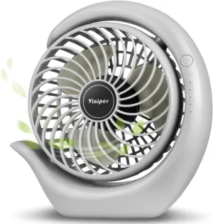 Viniper Portable Rechargeable Fan, Small Desk Fan : 3 Speeds & about 8-24 Hours Longer Working, 180° Rotation, Portable Fan Small but Mighty, Strong Wind (Grey, Light Black Blade)