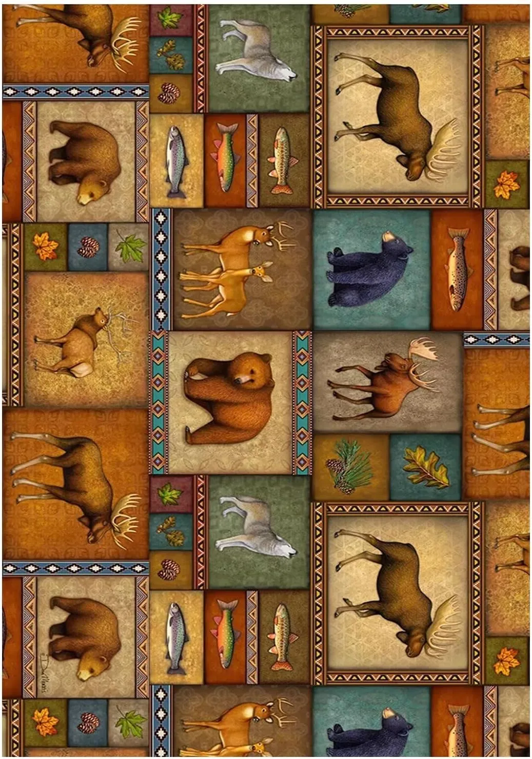 Vintage Lodge Cabin Patchwork Entry Rug 2'x3' Wildlife Jungle Animals Bear Deer Small Area Rug Home Kitchen Entryway Mat
