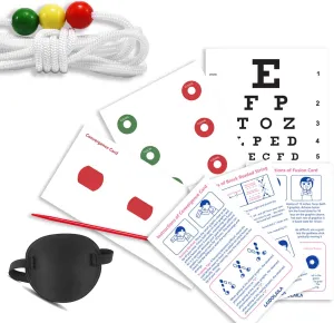 Vision Convergence Beads, Eye Chart & Eye Patch - 7.5 Foot with,2 Strabismus Correction Cards Snellen Chart - Convergence Insufficiency