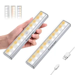 VYANLIGHT Homelife LED Bars Motion Sensor Lights by VYANLIGHT, Under Cabinet Motion Activated Lights, 20 LED Rechargeable 3-Color Mode Stick-on Anywhere Night Lights for Kitchen, Closets, and Hallways (2 Pack)