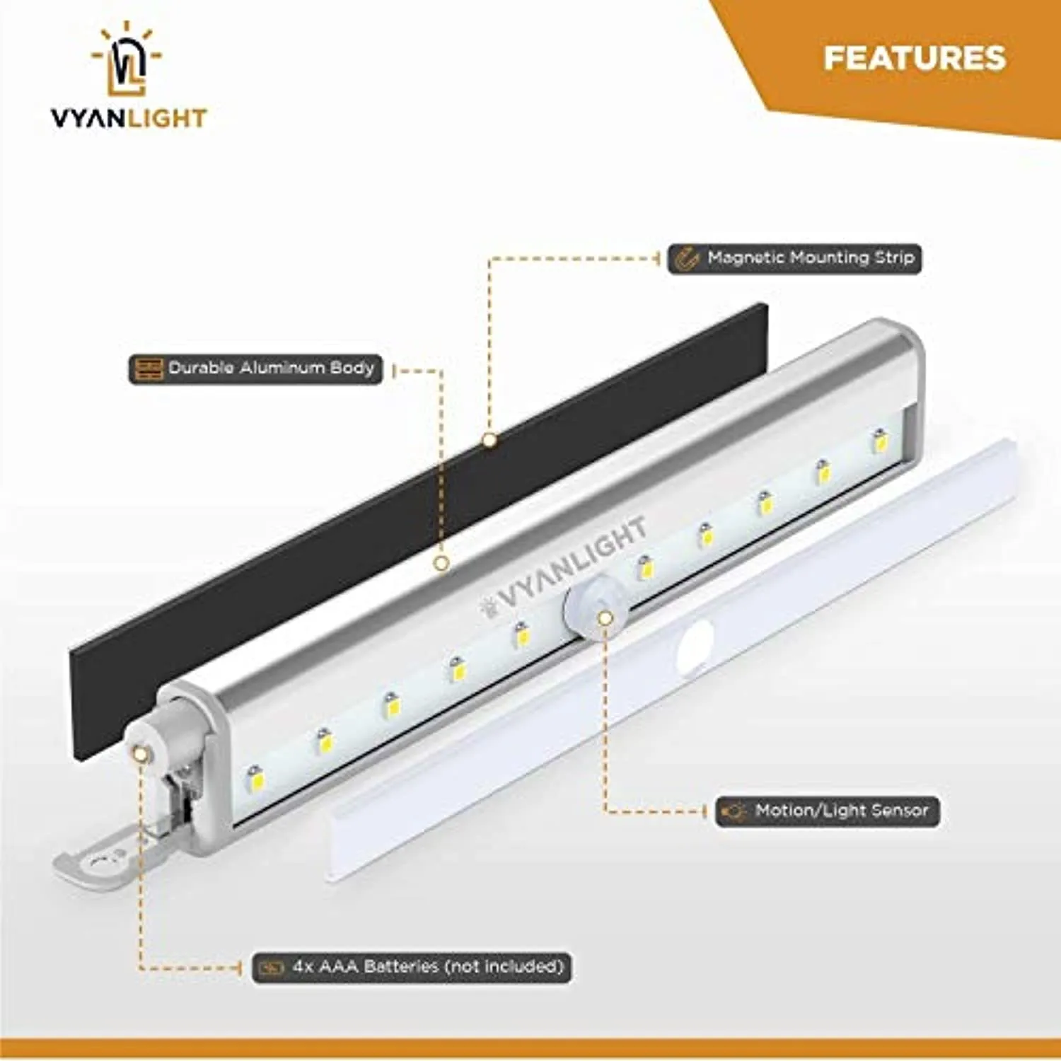 VYANLIGHT LED Closet Light Motion Activated, Under Cabinet Lights, Homelife Motion Sensor LED Lights, Stick-on Anywhere Battery Operated 10 LED Motion Sensor Night Light for Closet Hallway Stairway (3 Pack)