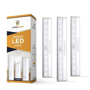 VYANLIGHT LED Closet Light Motion Activated, Under Cabinet Lights, Homelife Motion Sensor LED Lights, Stick-on Anywhere Battery Operated 10 LED Motion Sensor Night Light for Closet Hallway Stairway (3 Pack)