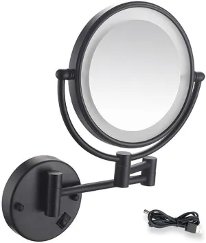 Wall Mount LED Lighted Makeup Mirror 5X Magnifying USB Rechargeable Cosmetic Mirror 360° Swivel Extendable Two Sided Vanity Mirror for Bathroom
