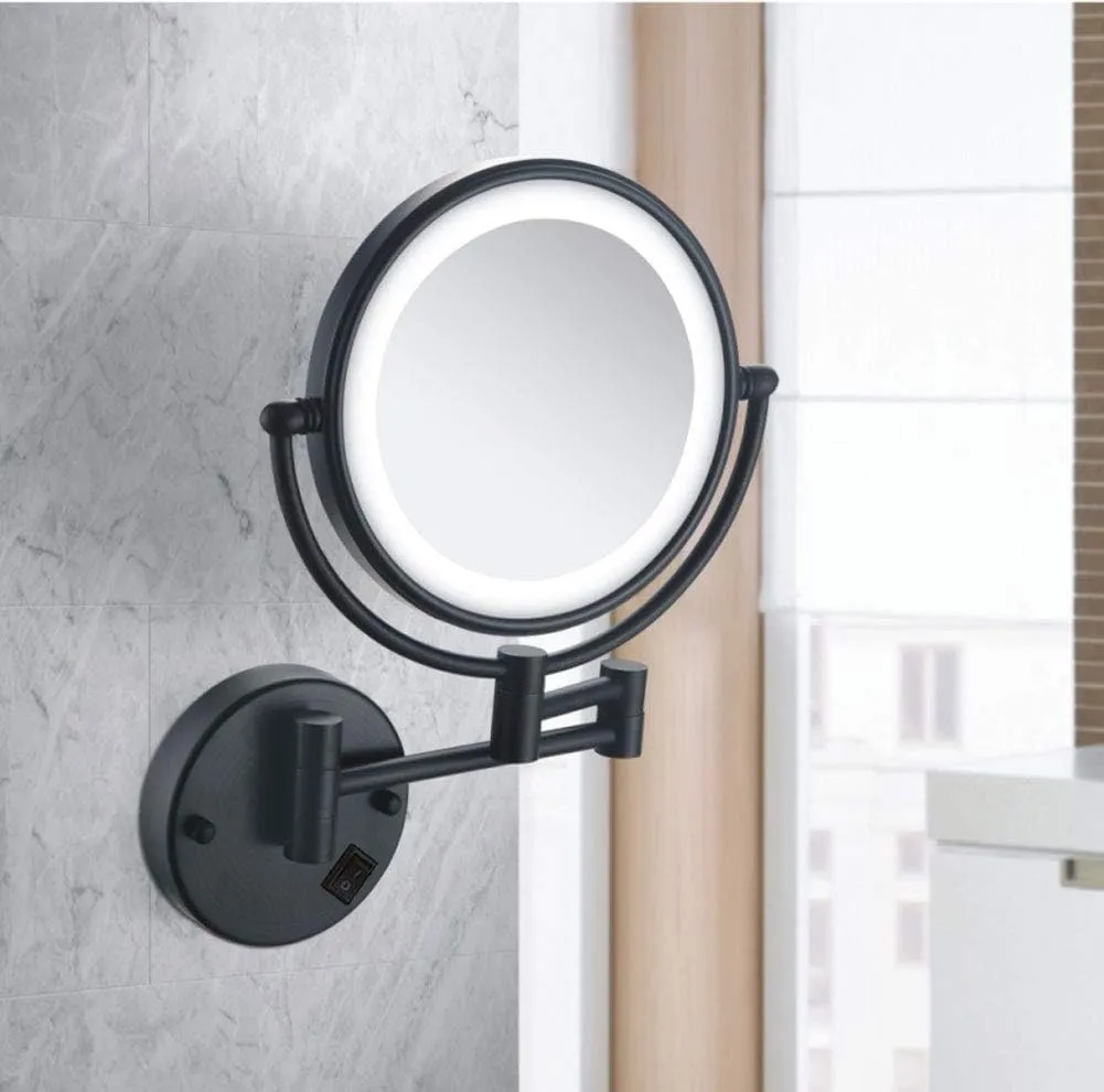 Wall Mount LED Lighted Makeup Mirror 5X Magnifying USB Rechargeable Cosmetic Mirror 360° Swivel Extendable Two Sided Vanity Mirror for Bathroom