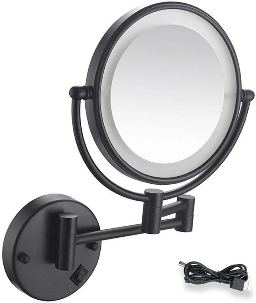 Wall Mount LED Lighted Makeup Mirror 5X Magnifying USB Rechargeable Cosmetic Mirror 360° Swivel Extendable Two Sided Vanity Mirror for Bathroom