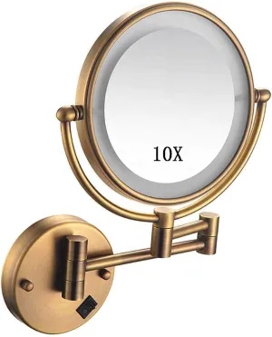 Wall Mounted Makeup Mirror 10X Magnification 8 Inch Double Sided Vanity Magnifying Mirror Round Make Up Mirror 360 Rotation (Color : Antiquecopper)