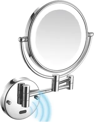 Wall Mounted Makeup Mirror Smart Sensor LED Makeup Mirror with Lights and Magnification, Chrome Double Sided Wall Mounted Extendable Vanity Mirror,Hardwired(Hardwired,7X)
