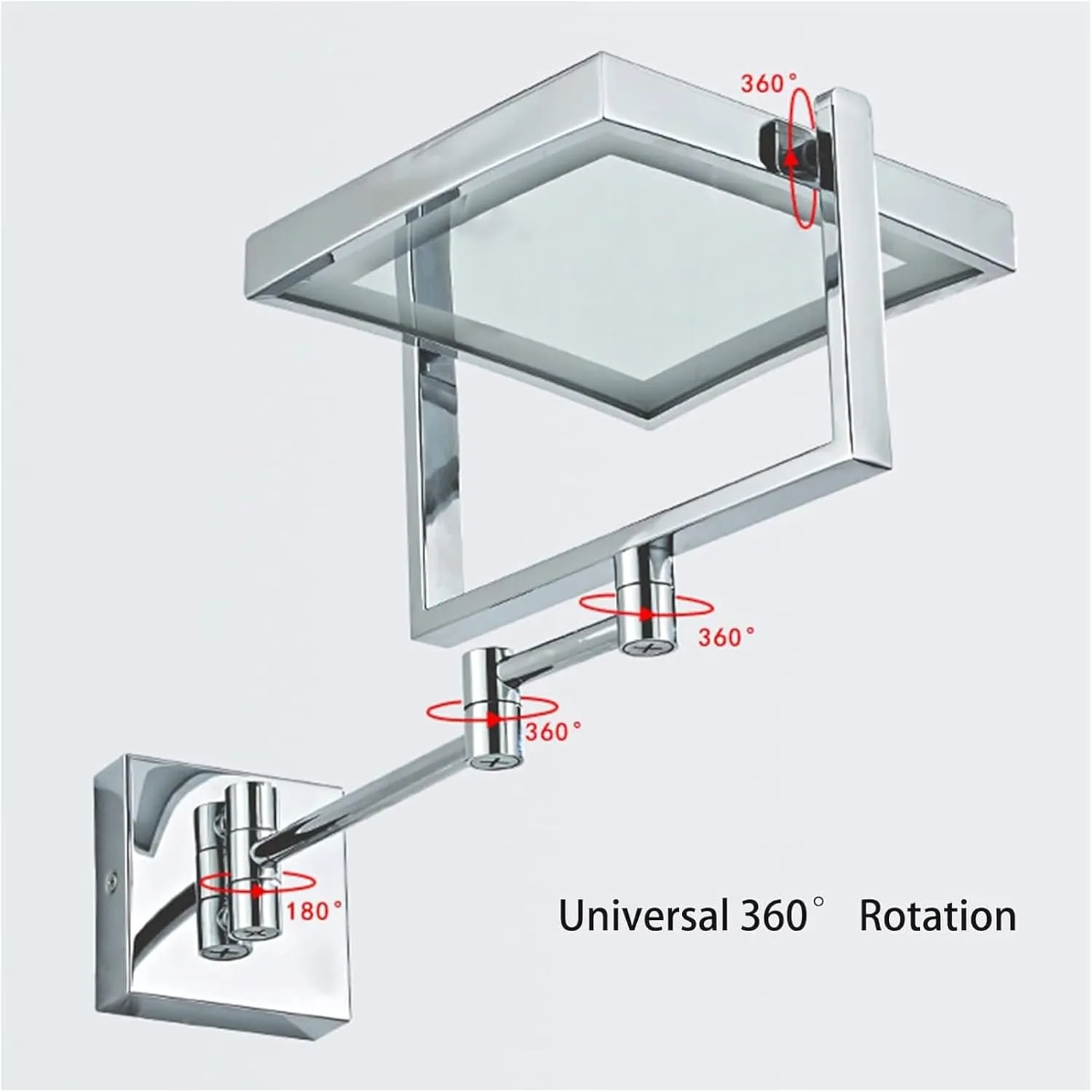 Wall Mounted Makeup Mirror Square Wall Mounted Double Sided 1X/3X Magnifying Mirror Rotation Extension Bathroom Mirror(Silver)