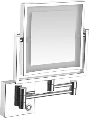 Wall Mounted Makeup Mirror Square Wall Mounted Double Sided 1X/3X Magnifying Mirror Rotation Extension Bathroom Mirror(Silver)