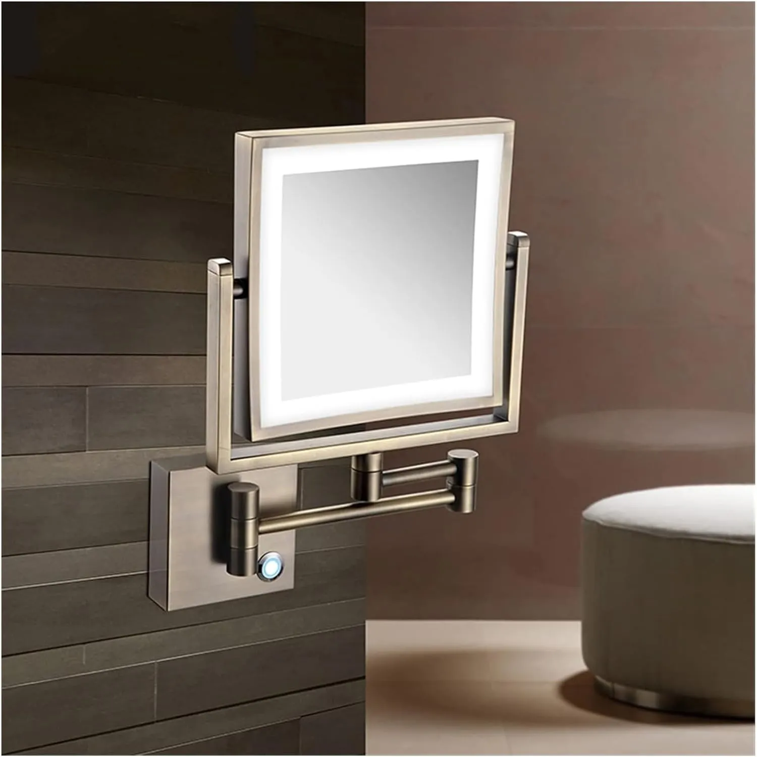 Wall Mounted Makeup Mirror Square Wall Mounted Double Sided 1X/3X Magnifying Mirror Rotation Extension Bathroom Mirror(Silver)