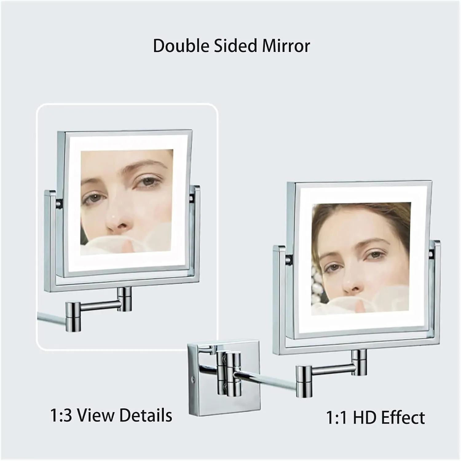Wall Mounted Makeup Mirror Square Wall Mounted Double Sided 1X/3X Magnifying Mirror Rotation Extension Bathroom Mirror(Silver)