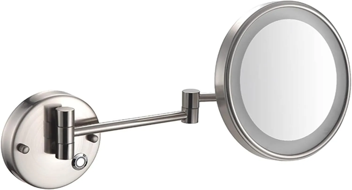Wall Mounted Makeup Mirror Touch Dimming Makeup Mirror with Lights and 10X Magnification, LED Wall Mounted Bathroom Vanity Mirror, Rotable Extendable Shaving Mirror(Nickel,USB)