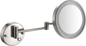 Wall Mounted Makeup Mirror Touch Dimming Makeup Mirror with Lights and 10X Magnification, LED Wall Mounted Bathroom Vanity Mirror, Rotable Extendable Shaving Mirror(Nickel,USB)