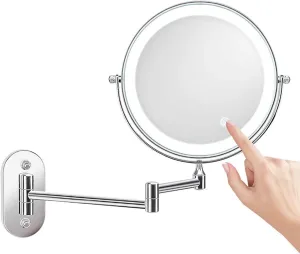 Wall Mounted Makeup Mirror with 10x Magnification, with Led Lights Round Make Up Mirror, USB Rechargeable 360 Rotation, Perfect for Bedroom Dressing Table Or Bathroom Vanity