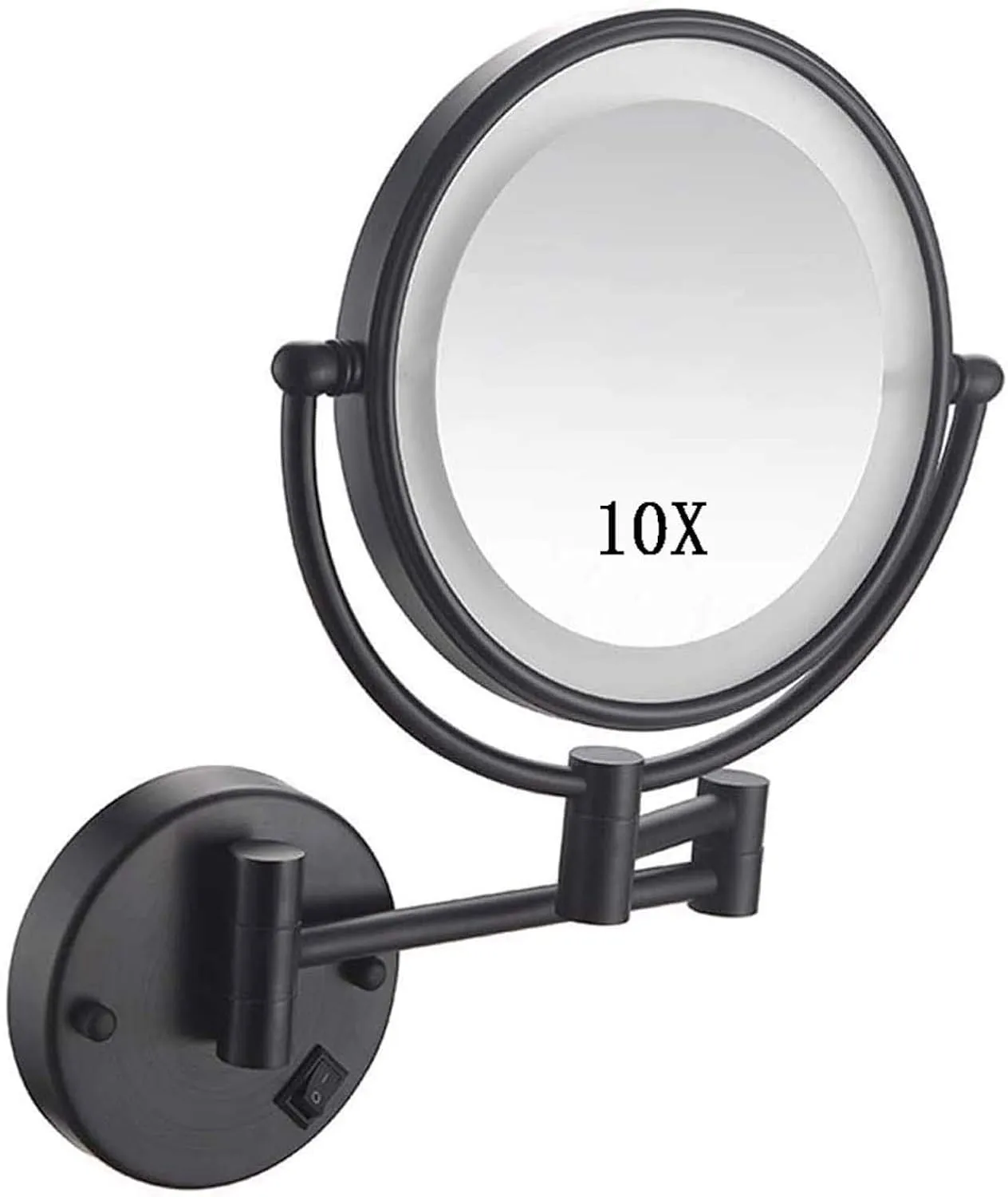 Wall Mounted Makeup Mirror with Lights and 10X Magnification, 8 Inch Double Sided Vanity Magnifying Mirror, Round Make Up Mirror 360 Rotation, for Bathroom Hotels USB Rechargeable