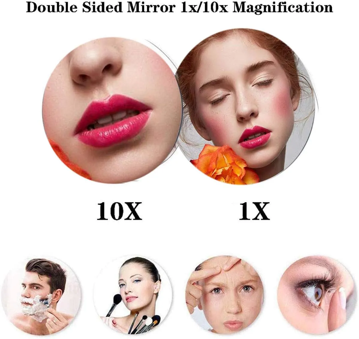 Wall Mounted Makeup Mirror with Lights and 10X Magnification, 8 Inch Double Sided Vanity Magnifying Mirror, Round Make Up Mirror 360 Rotation, for Bathroom Hotels USB Rechargeable