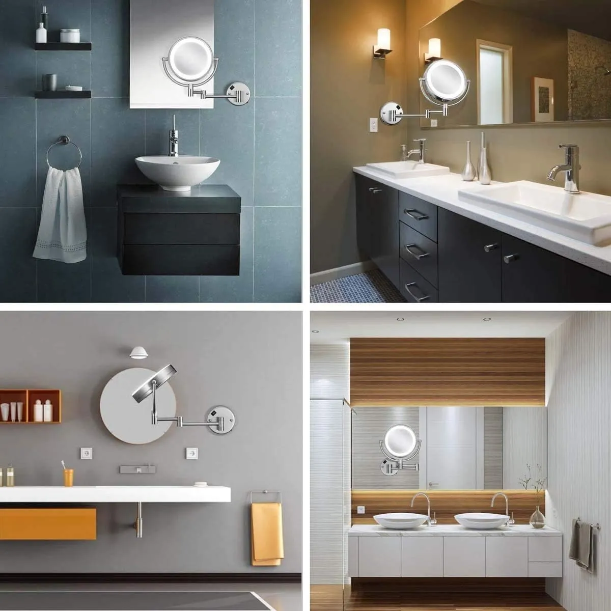 Wall Mounted Makeup Mirror with Lights and 10X Magnification, 8 Inch Double Sided Vanity Magnifying Mirror, Round Make Up Mirror 360 Rotation, for Bathroom Hotels USB Rechargeable