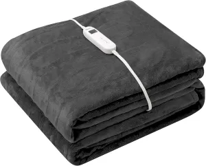 Wapaneus Foot Pocket Heated Blanket Electric Throw with 10 Heating Levels and 4 Timer Settings 4 Hours Auto Shut Off, Flannel Fast-Heating Heated Throw 50" x 60", Machine Washable, Black