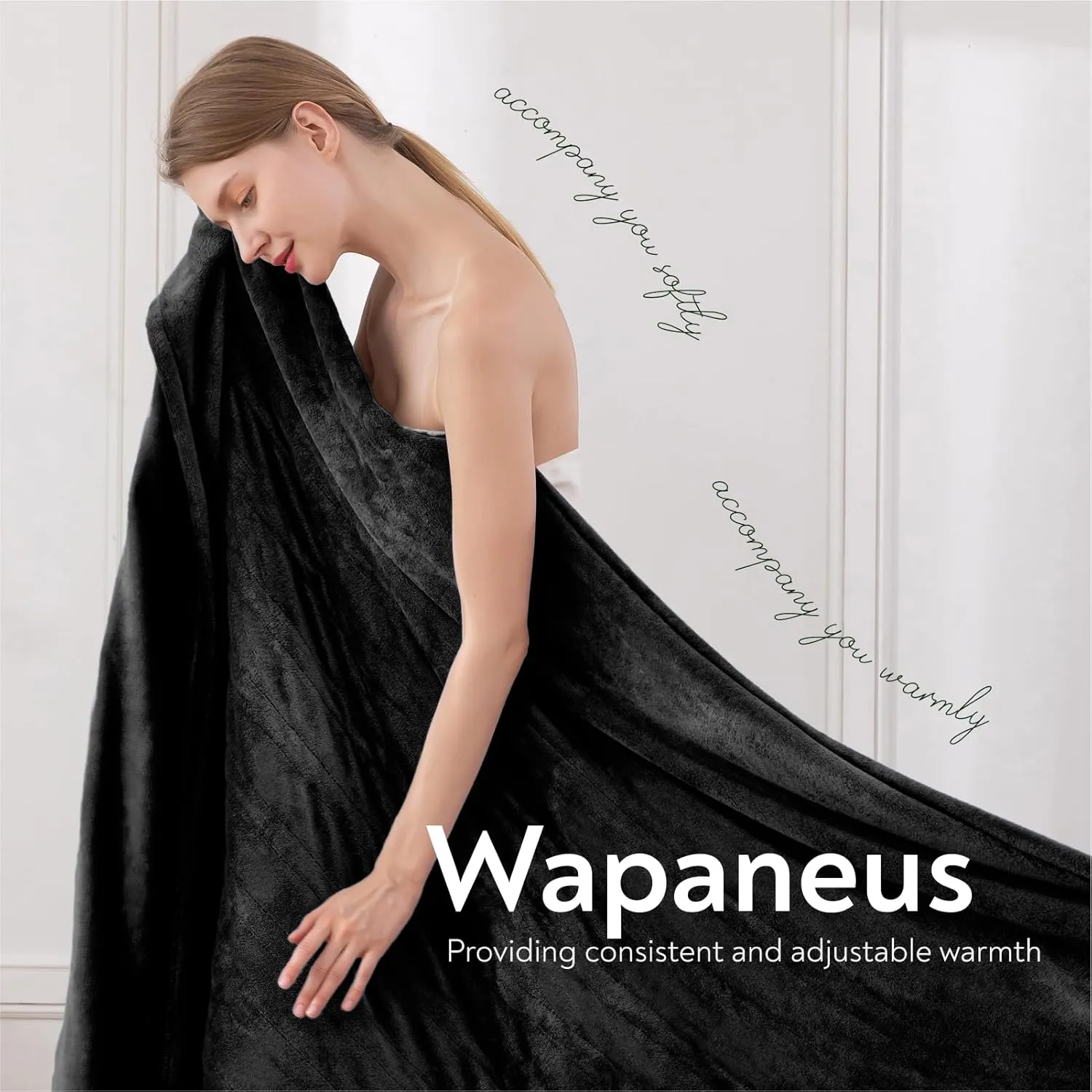 Wapaneus Foot Pocket Heated Blanket Electric Throw with 10 Heating Levels and 4 Timer Settings 4 Hours Auto Shut Off, Flannel Fast-Heating Heated Throw 50" x 60", Machine Washable, Black