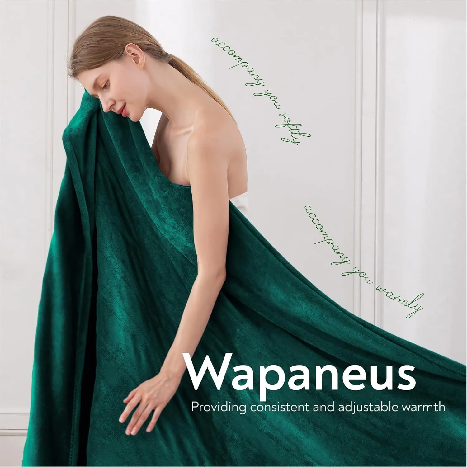 Wapaneus Foot Pocket Heated Blanket Electric Throw with 10 Heating Levels and 4 Timer Settings 4 Hours Auto Shut Off, Flannel Fast-Heating Heated Throw 50" x 60", Machine Washable, Vintage Green