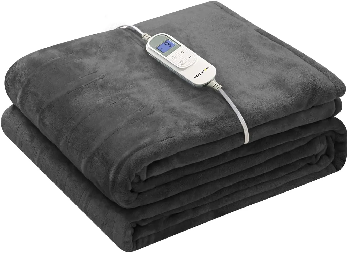 Wapaneus Heated Blanket Electric Throw 72" x 84" Full Size with 10 Heating Levels 12 Hours Time Setings and Auto-Shut Off, Flannel Fast-Heating Electric Blanket, Dark Grey
