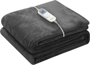 Wapaneus Heated Blanket Electric Throw 72" x 84" Full Size with 10 Heating Levels 12 Hours Time Setings and Auto-Shut Off, Flannel Fast-Heating Electric Blanket, Dark Grey
