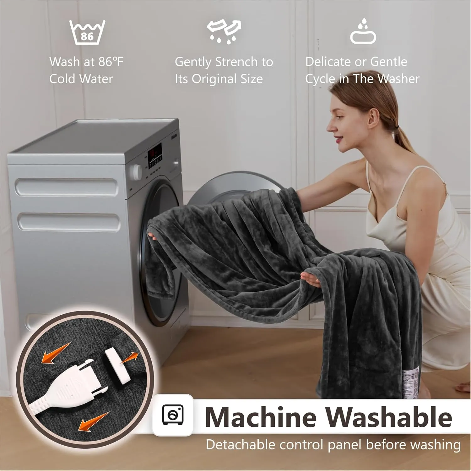 Wapaneus Heated Blanket Electric Throw 72" x 84" Full Size with 10 Heating Levels 12 Hours Time Setings and Auto-Shut Off, Flannel Fast-Heating Electric Blanket, Dark Grey