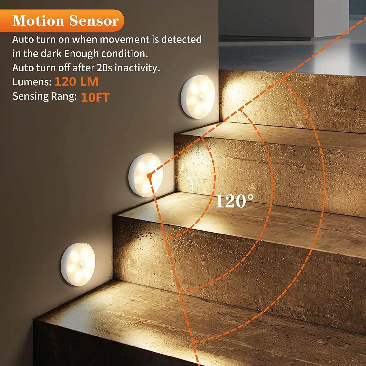 Warm Color LED Closet Lights Wireless Motion Sensor Puck Light, USB Rechargeable Battery Operated Puck Lights with Remote, Dimmable Under Cabinet Counter Lighting for Wardrobe Kitchen (3 Pack)
