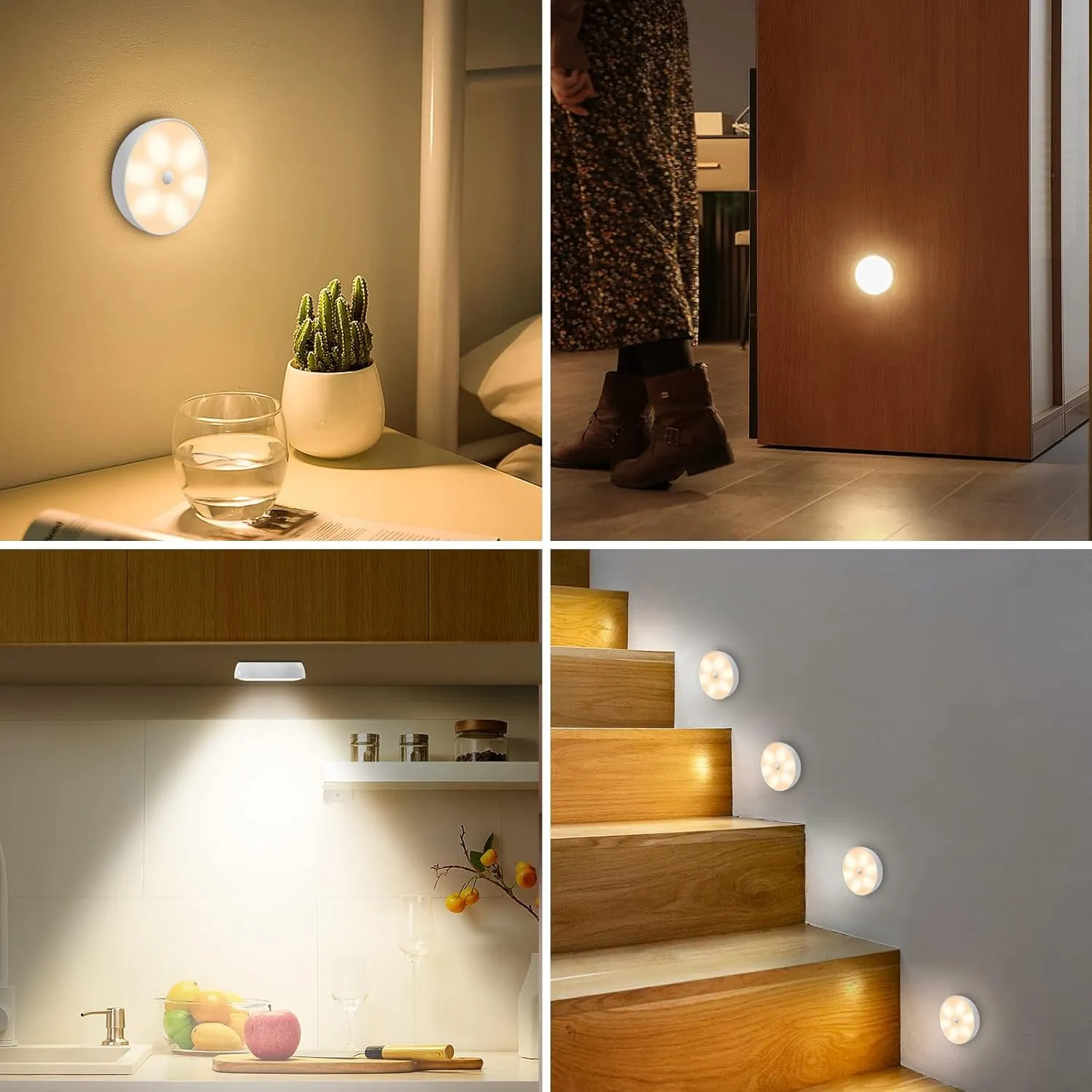 Warm Color LED Closet Lights Wireless Motion Sensor Puck Light, USB Rechargeable Battery Operated Puck Lights with Remote, Dimmable Under Cabinet Counter Lighting for Wardrobe Kitchen (3 Pack)