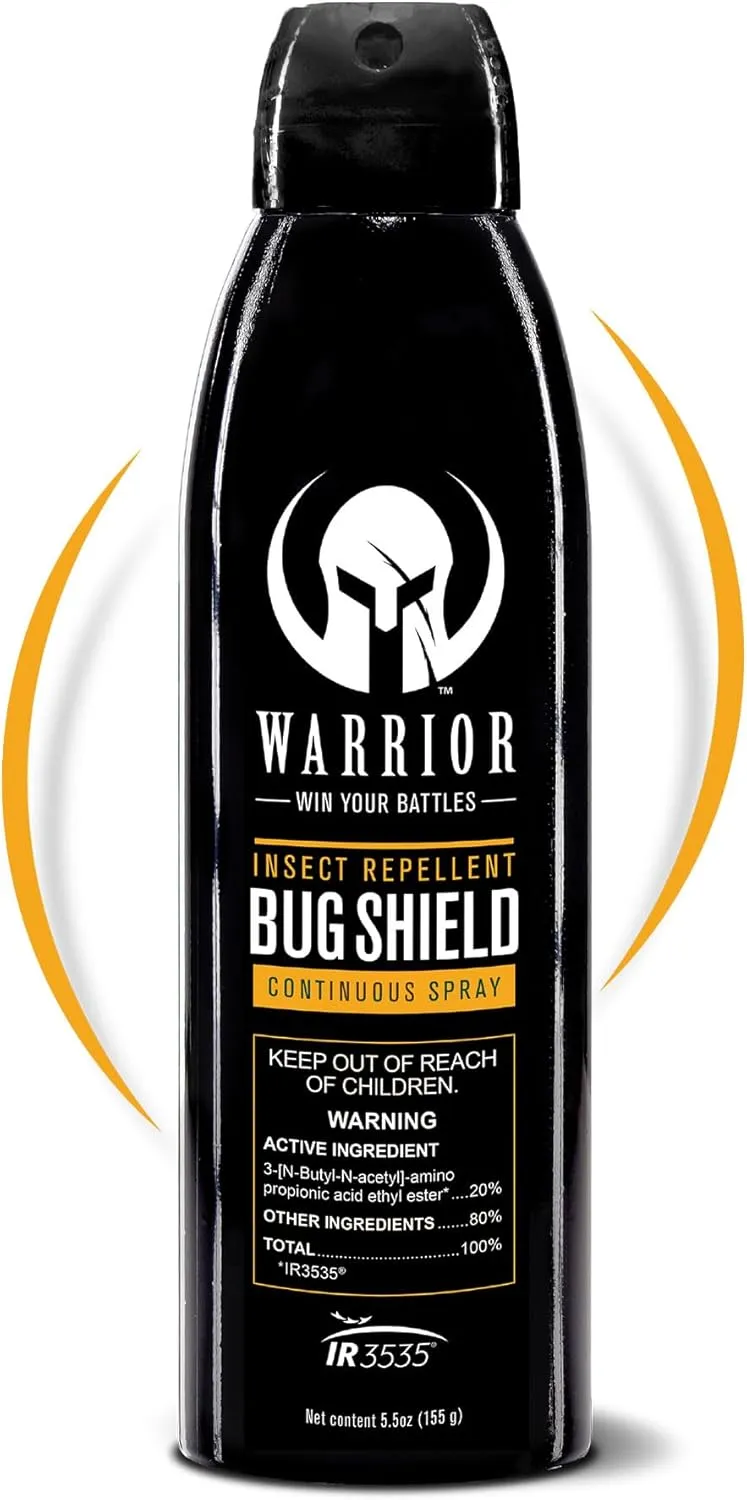 Warrior DEET Free Bug Shield Spray – IR3535 Based Insect Repellent Continuous Spray – Effective Shield & Water Resistant Bug Repellent Spray for Camping, Hiking & Outdoor Activities - 5.5 Fl Oz