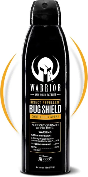 Warrior DEET Free Bug Shield Spray – IR3535 Based Insect Repellent Continuous Spray – Effective Shield & Water Resistant Bug Repellent Spray for Camping, Hiking & Outdoor Activities - 5.5 Fl Oz