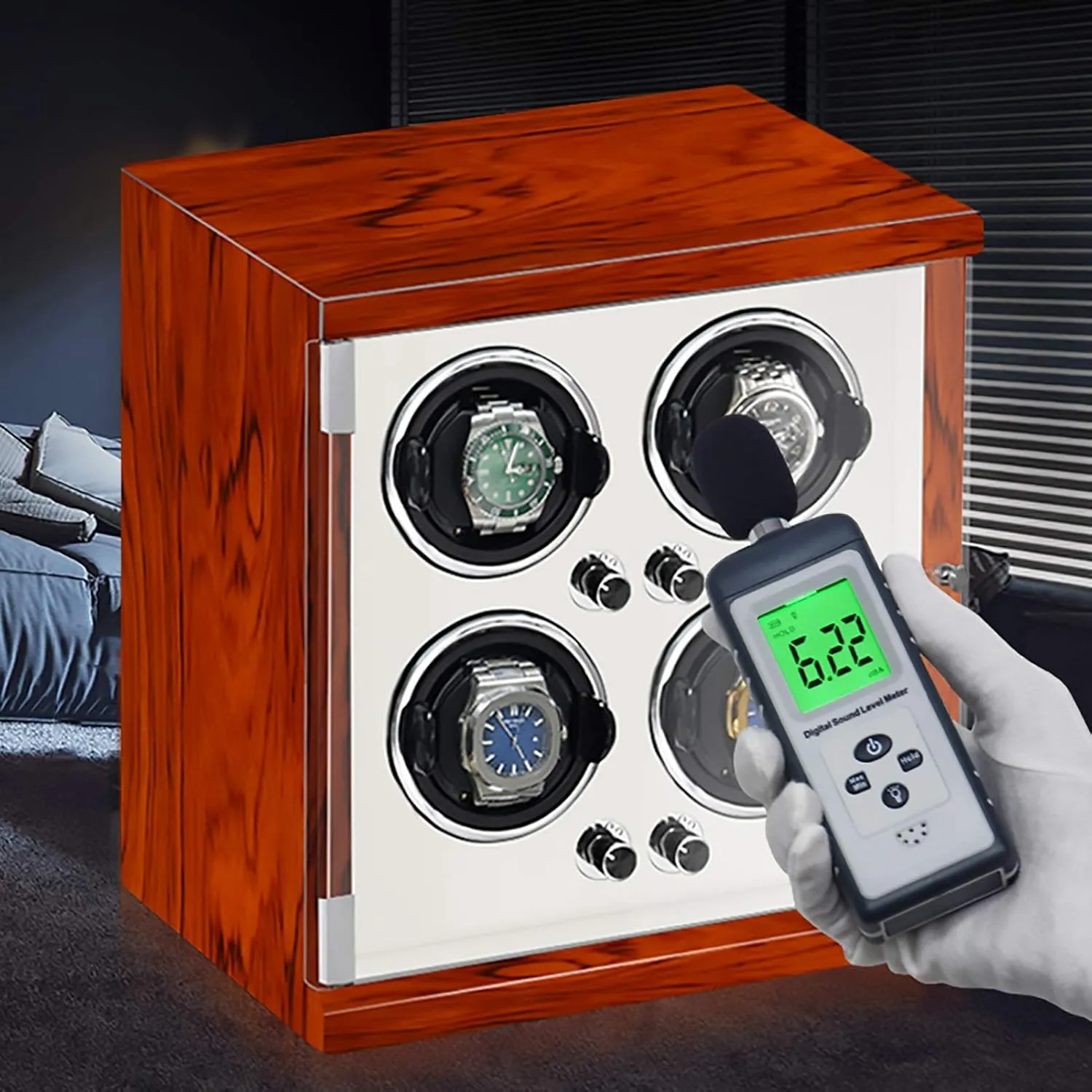 Watch Winders - 4-Position Rechargeable Watch Shaker Mechanical Watch Winder Vertical Automatic Watch Winding Box with Light-Sensitive Led Light Watch Winder Display Watch Box