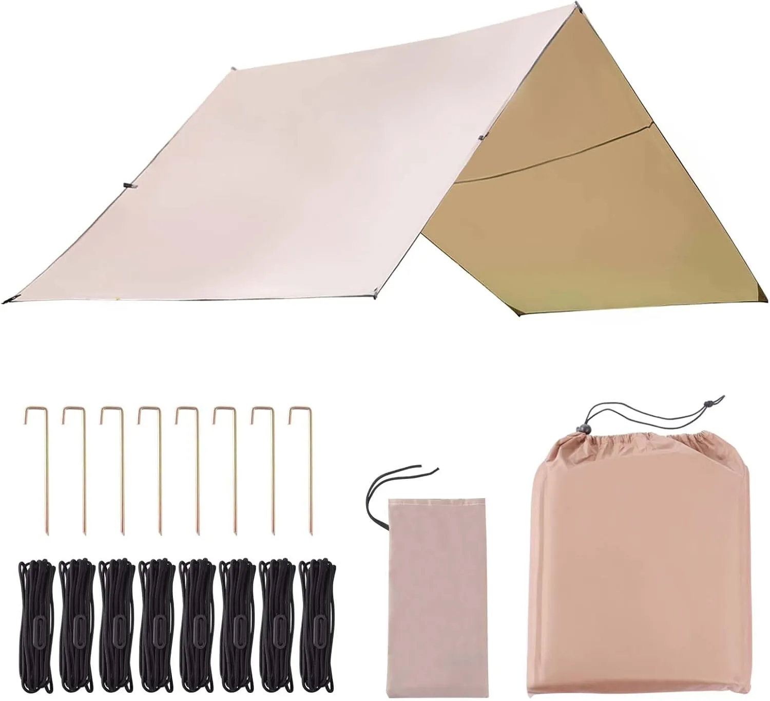 Waterproof Camping Tarp, Hammock Tarp 14 X 13 Feet 210D Oxford 30000 mm PU Waterproof UV Protection Sun Shade Car Awning Outdoor Backpacking Shelter Canopy, Brown