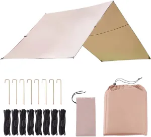 Waterproof Camping Tarp, Hammock Tarp 14 X 13 Feet 210D Oxford 30000 mm PU Waterproof UV Protection Sun Shade Car Awning Outdoor Backpacking Shelter Canopy, Brown