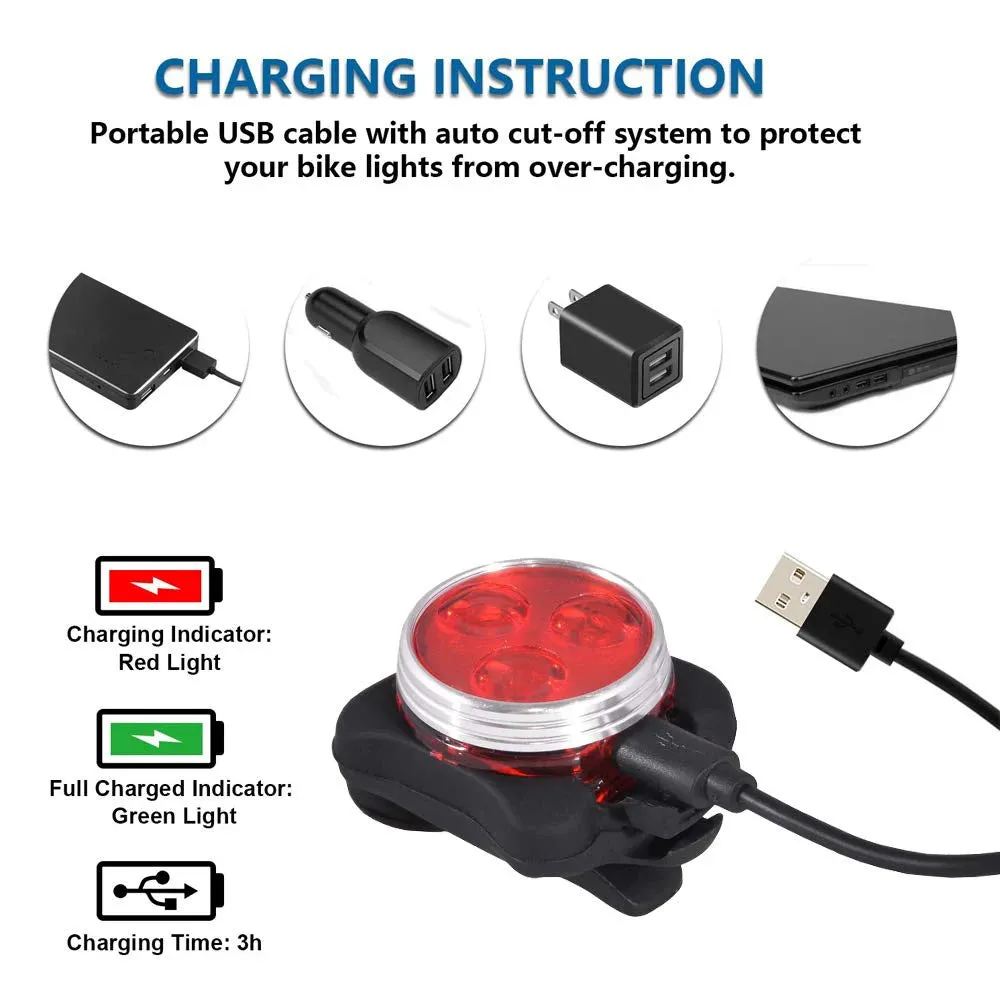 Waterproof USB Rechargeable Bicycle Light Set for Versatile Outdoor Use