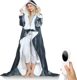 Wearable Electric Blankets, 70"*50" Heated Snuggle Blanket, Flannel Sherpa Electric Heating Throw Blanket with Hood, Sleeves, Foot Pocket, 10 Heating 3 Timer Settings for Women Men