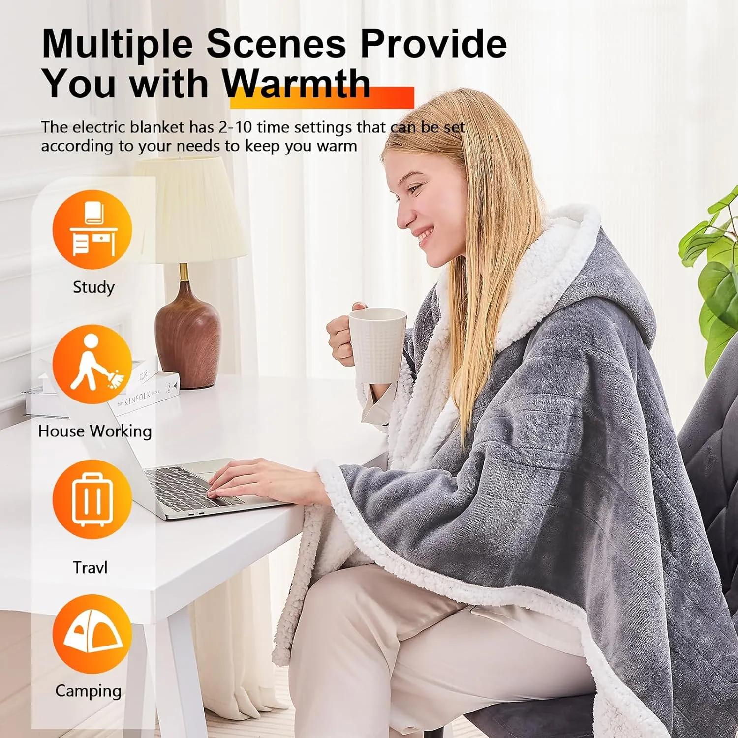 Wearable Heated Throw Blanket Electric Shawl - Heated Robe Poncho Blanket Hoodie for Adult, Winter Gifts for Mom Women Girlfriend Grandma 5-Position Timer 10-Heating Levels,Grey