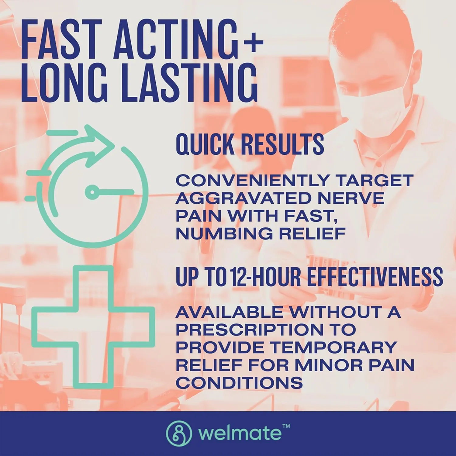WELMATE | 4% Lidocaine Numbing Patch | Maximum Strength | Temporary Relief of Pain, Back, Neck, Shoulders, Knees, Elbows, Minor Skin Irritations | Topical Analgesic Unscented | 30 ct