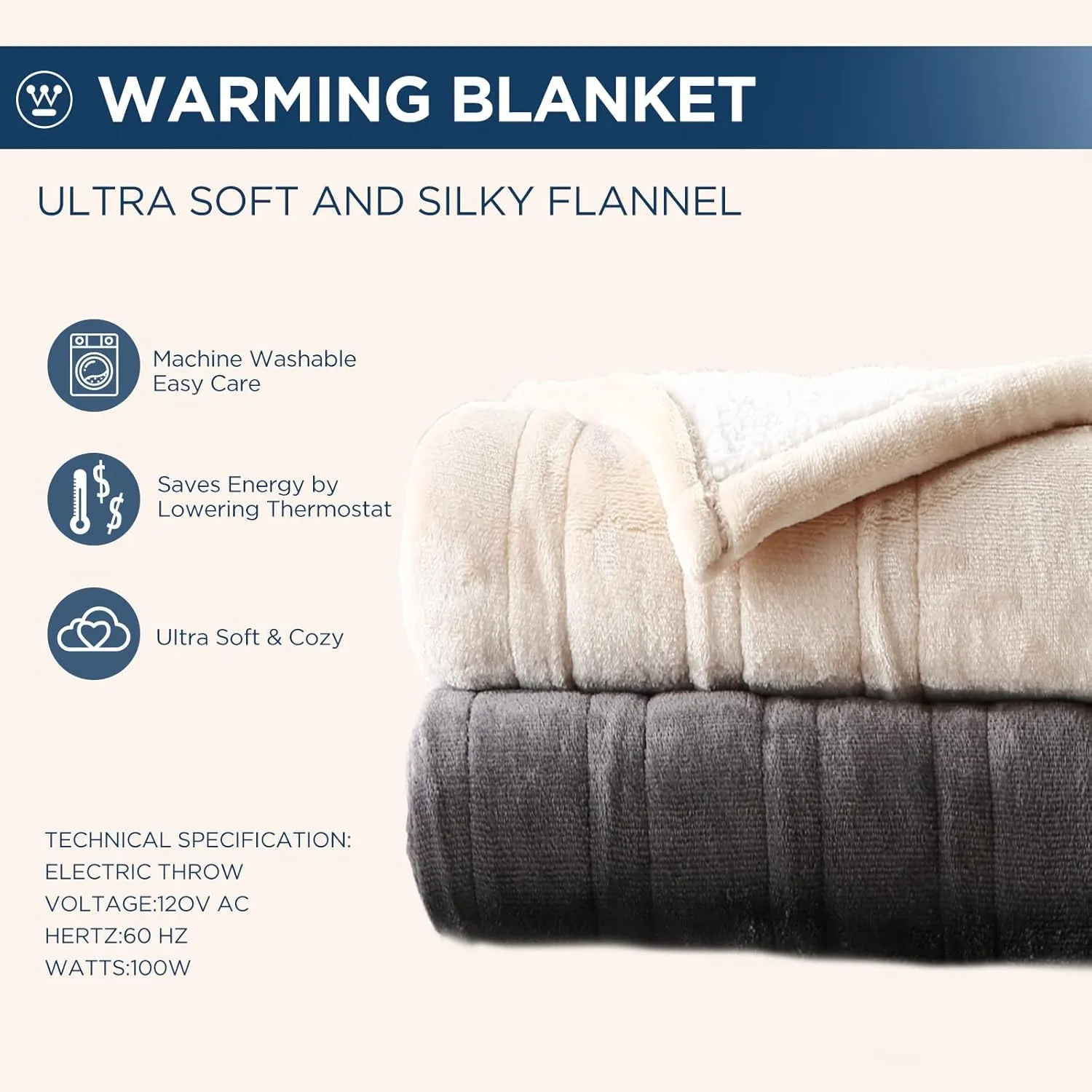 Westinghouse Electric Blanket Full, Heated Blanket Full Size with 10 Heating Levels and 1 to 12 Hours Heating Time Settings, Flannel to Sherpa Reversible, Machine Washable (80" x 84", Charcoal)