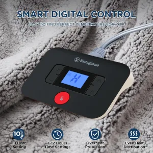 Westinghouse Electric Blanket Full Size, Soft Plush Sherpa Heated Blanket with 10 Heating Levels & 1-12 Hours Auto-Off, Machine Washable, 80x84 inches, Charcoal