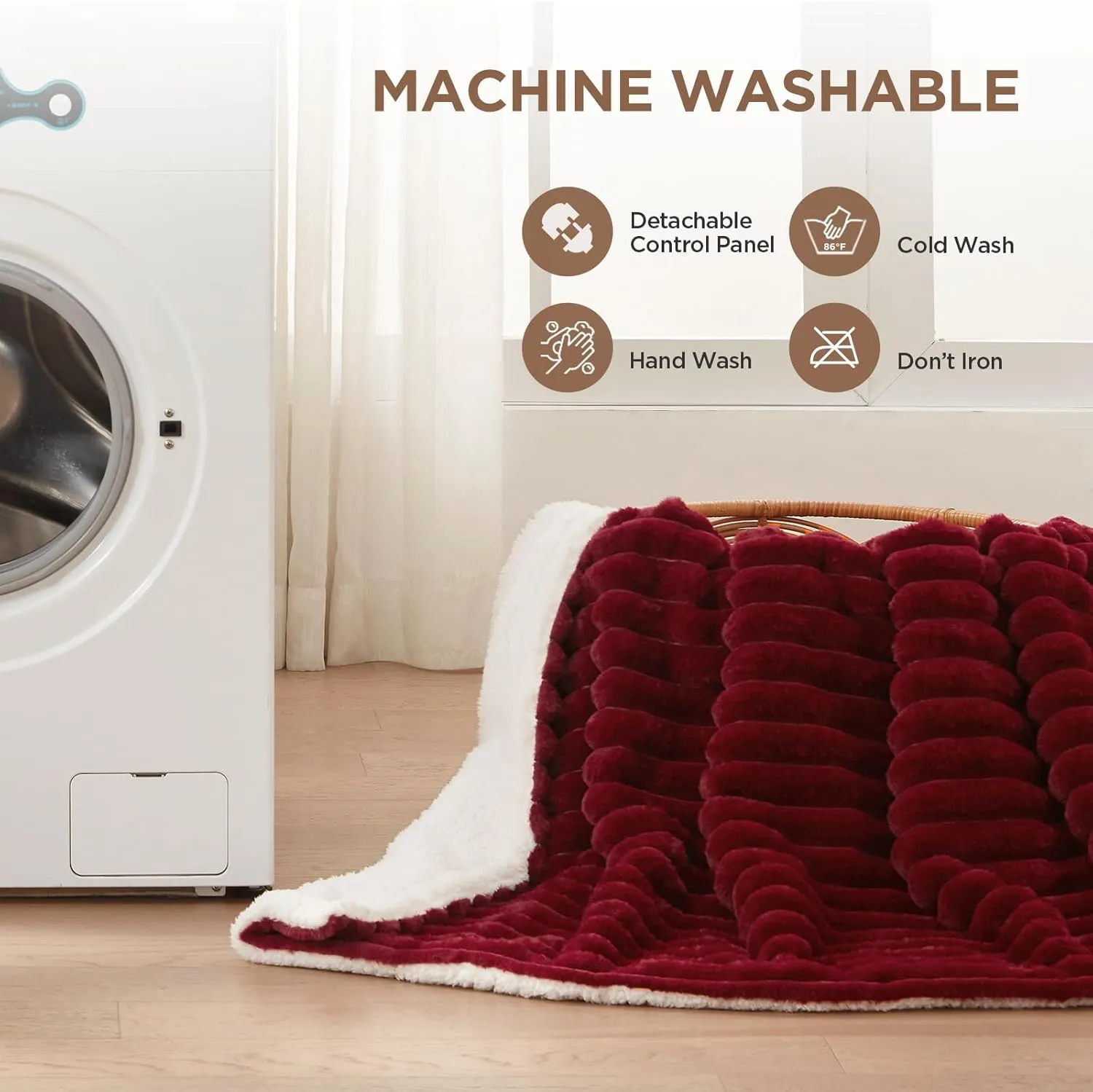 Westinghouse Electric Blanket Heated Throw, Super Cozy Luxury Faux Fur & Sherpa with 6 Heating Levels & 2-10 Hours Auto Off, Fast Heating & Overheat Protection, 50x60 Inch, Burgundy